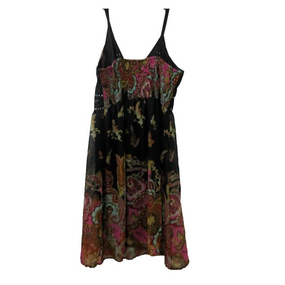 CASSEE'S Sundress Size 2X Colorful Gems Pink Black Pull-On V-Neck Smocked Back - Picture 4 of 12